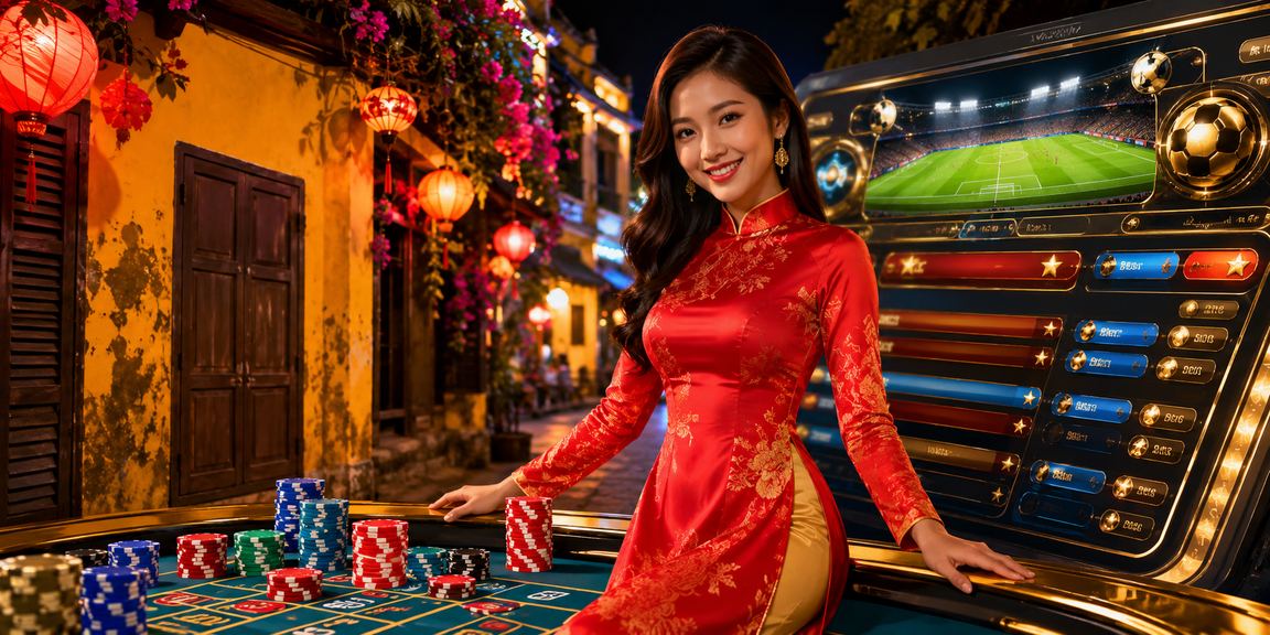 Người dùng trải nghiệm nền tảng cá cược trực tuyến trong khung cảnh Hội An truyền thống