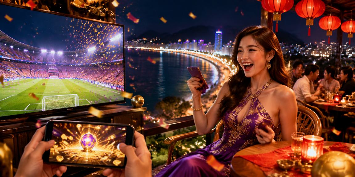 Người dùng xem kết quả cá cược tại chợ đêm Quy Nhơn dưới ánh đèn màu